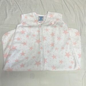 🐥 Halo - Pink and White Star fleece Sleep Sack with reverse Zipper. 6-12 months